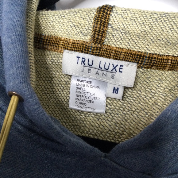 Tru Luxe Layered Hoodie with Zippered Sleeves Blue Denim Flannel Size Medium - Picture 4 of 7